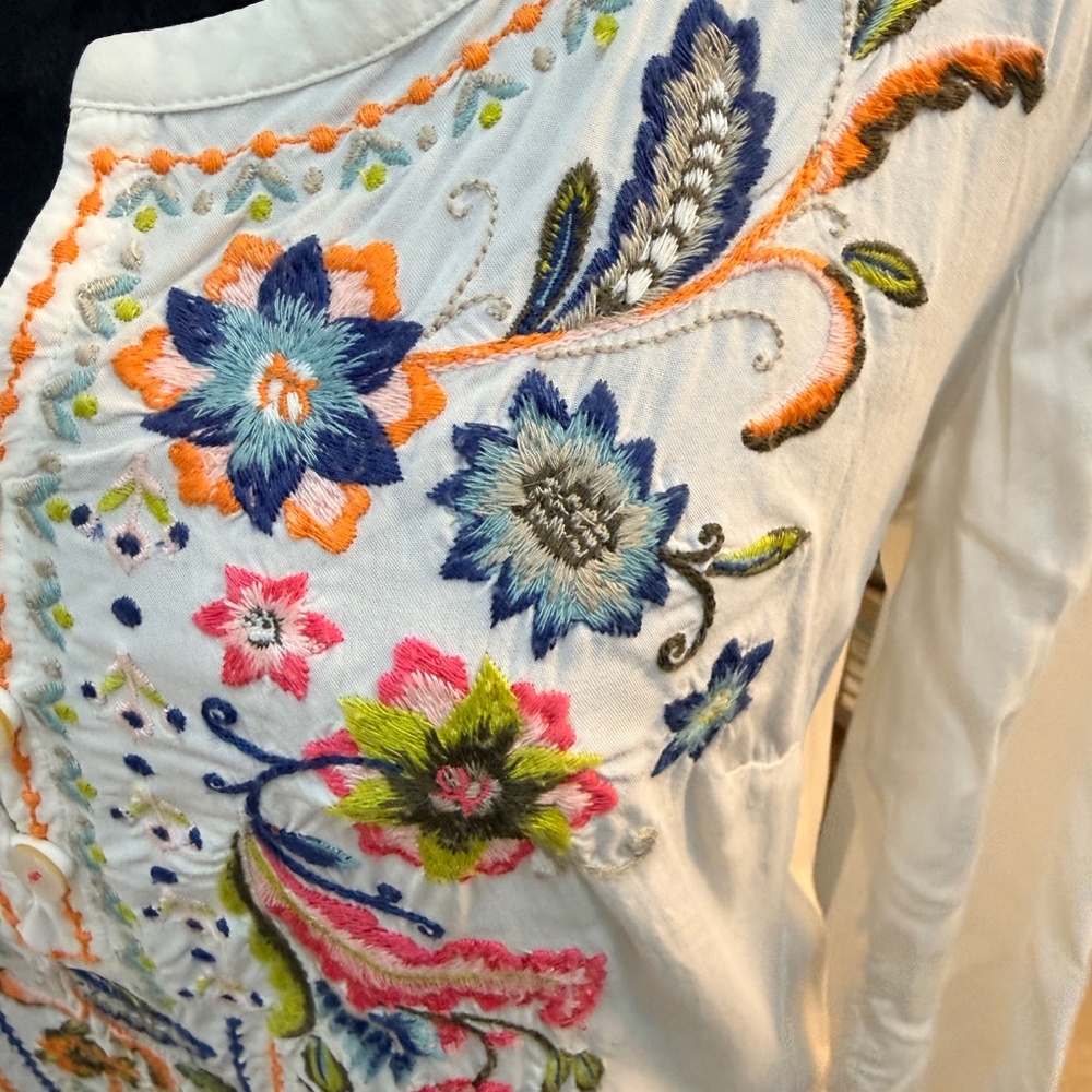 J. Jill Embroidered Tunic Top – White | Size SP (Petite) | Boho Floral - Picture 6 of 8